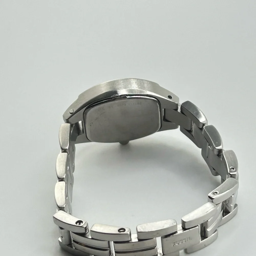Womens Fossil Date Watch All Stainless Steel White Waffle Face work 203